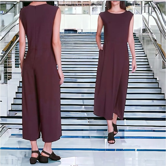 $238 Eileen Fisher Vintage Jumpsuit Small 8 Purple Culotte Faux Wrap Sleeveless - Picture 1 of 15